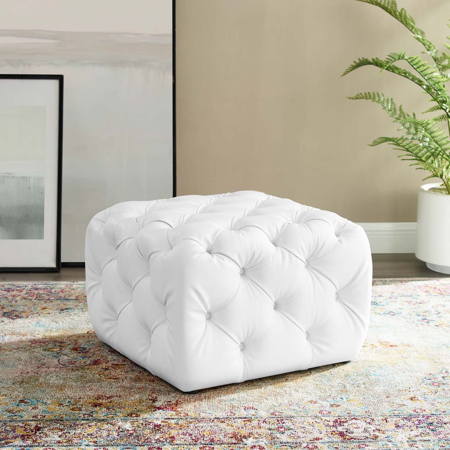 Modway Anthem Tufted Button Square Faux Leather Ottoman | Ottomans
