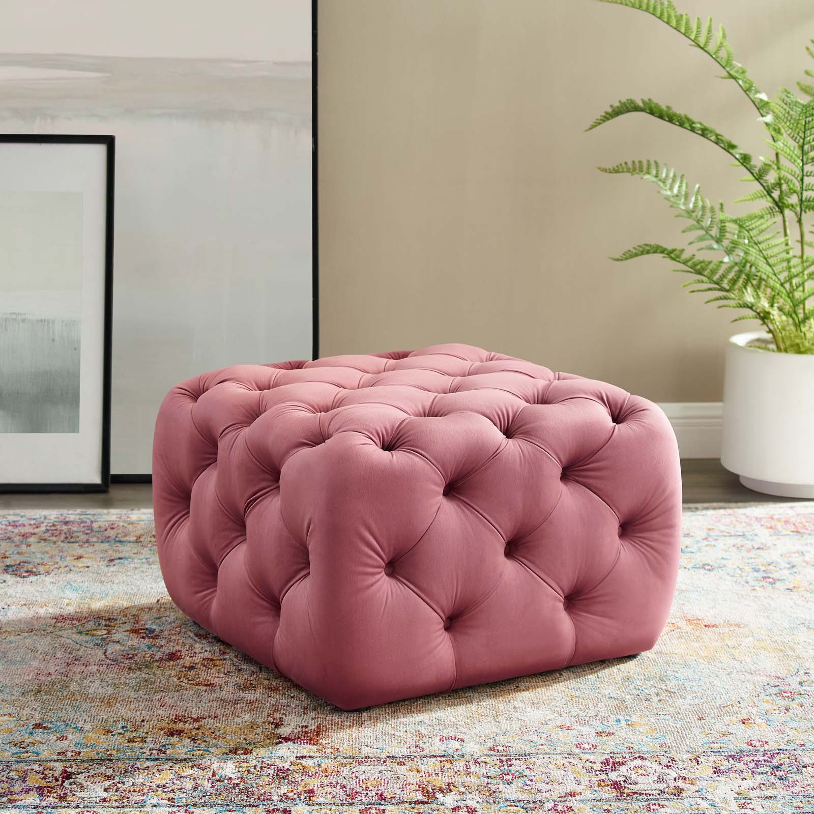 Modway Anthem Tufted Button Square Performance Velvet Ottoman | Ottomans