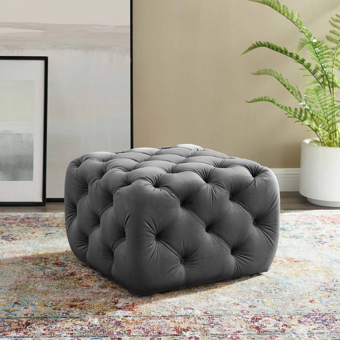 Modway Anthem Tufted Button Square Performance Velvet Ottoman | Ottomans | 
