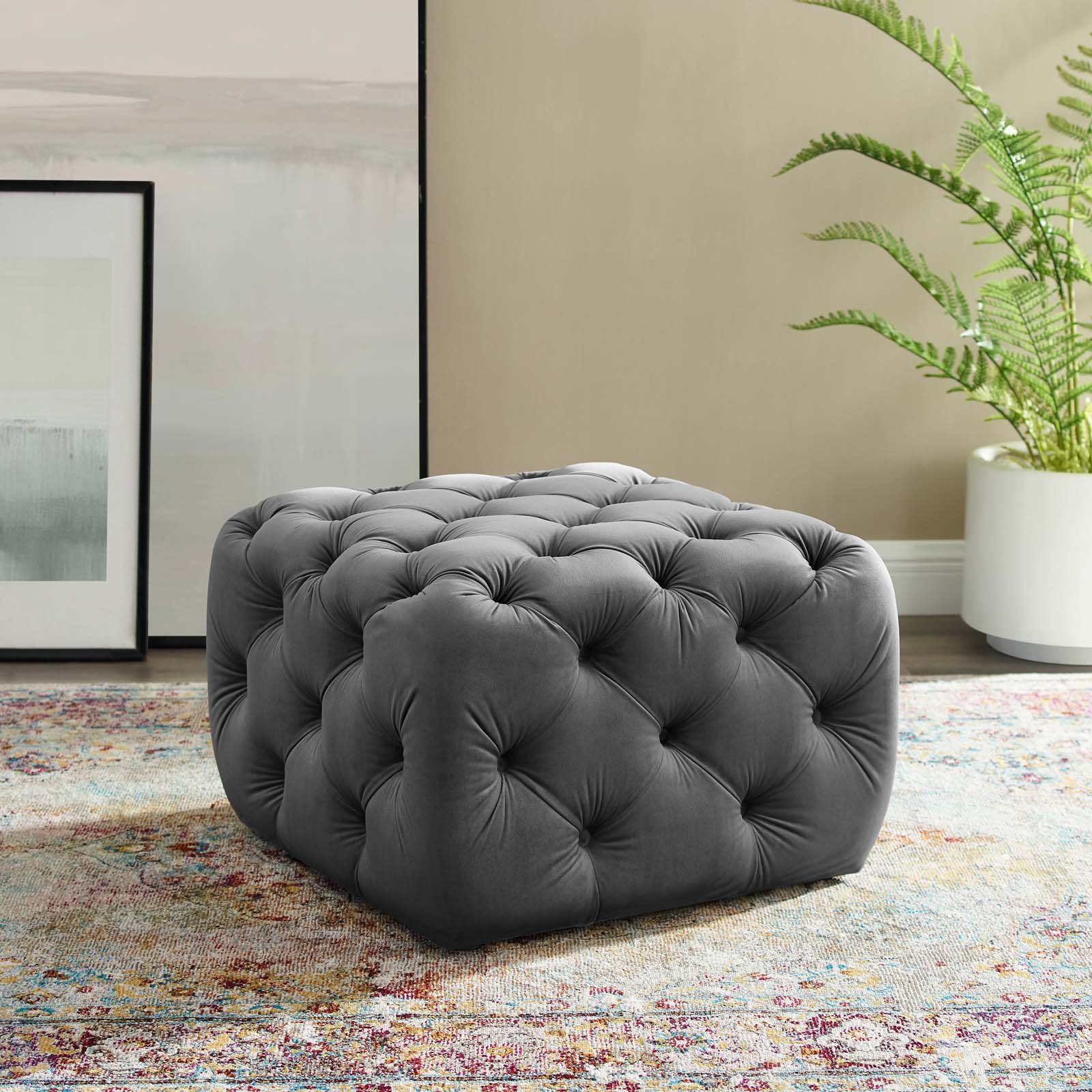 Modway Anthem Tufted Button Square Performance Velvet Ottoman | Ottomans | 