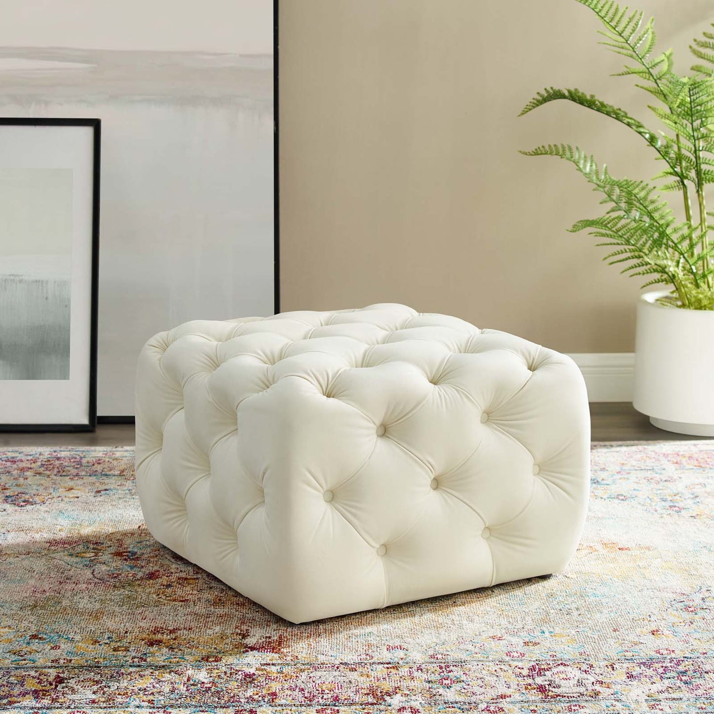 Modway Anthem Tufted Button Square Performance Velvet Ottoman | Ottomans | 