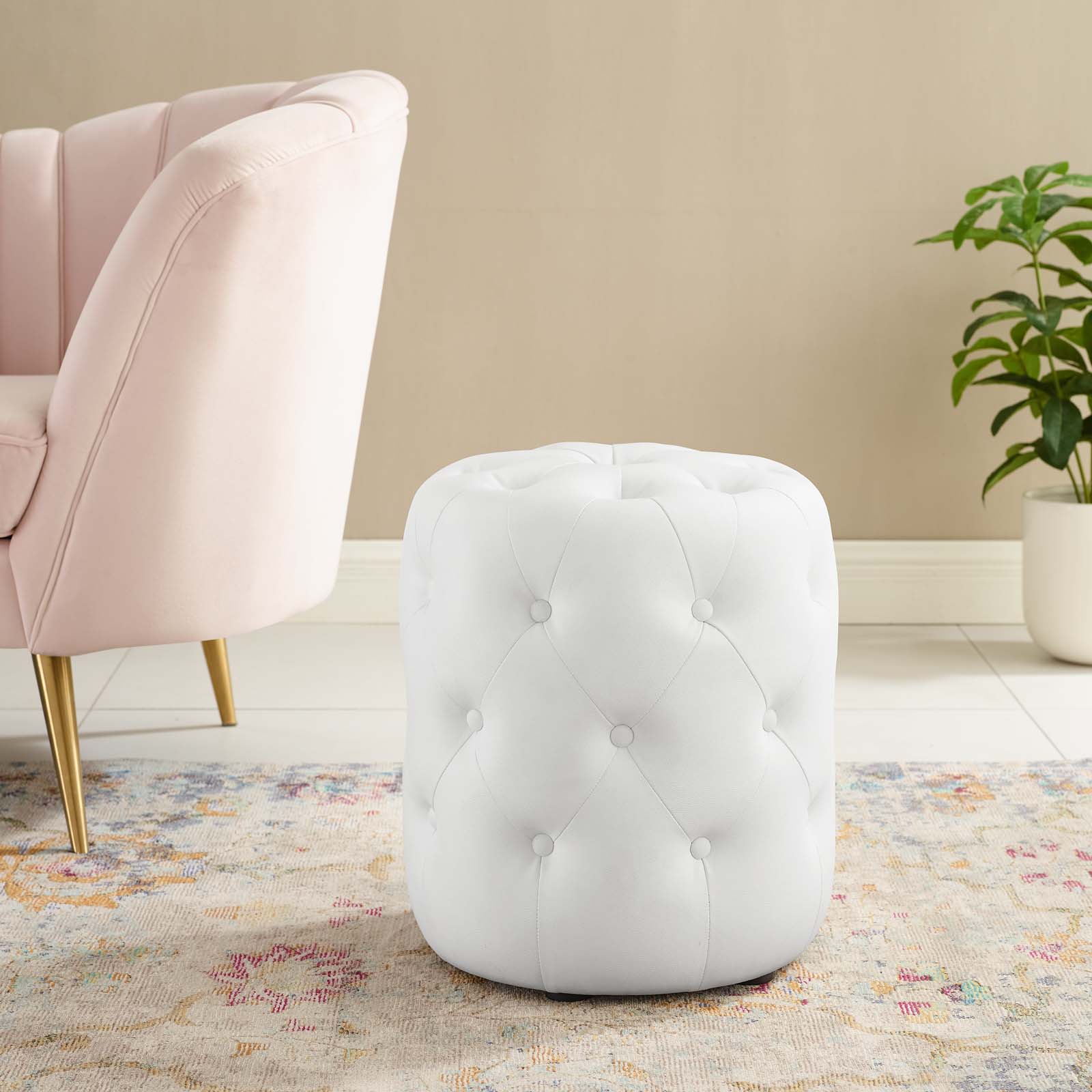 Modway Anthem Tufted Button Round Faux Leather Ottoman | Ottomans