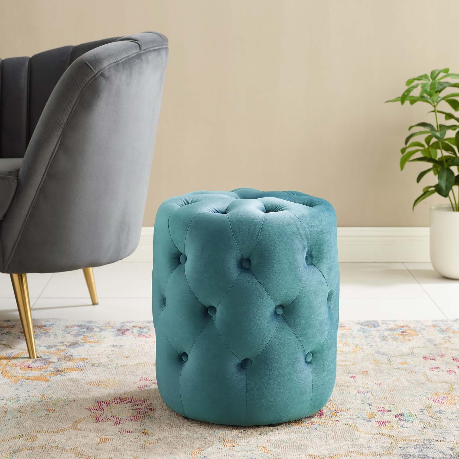 Modway Anthem Tufted Button Round Performance Velvet Ottoman | Ottomans | 
