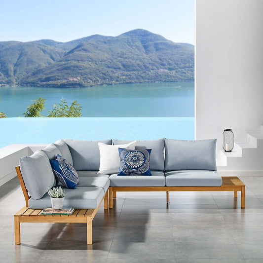 Modway Freeport 3 Piece Outdoor Patio Karri Wood Sectional | Outdoor Patio Daybed