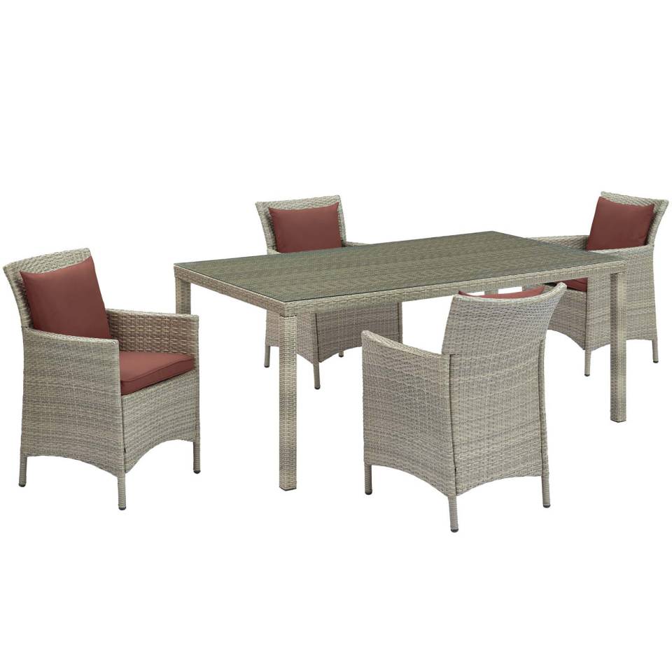 Modway Conduit 5 Piece Outdoor Patio Wicker Rattan Dining Set | Outdoor Dining Sets | 