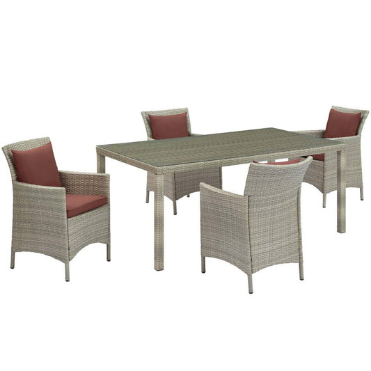 Modway Conduit 5 Piece Outdoor Patio Wicker Rattan Dining Set | Outdoor Dining Sets | 