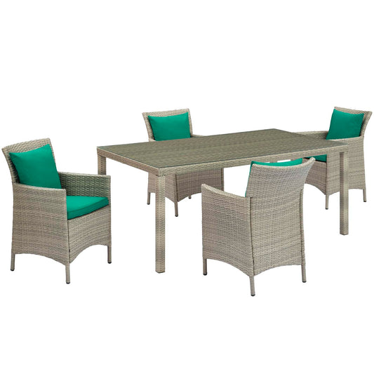 Modway Conduit 5 Piece Outdoor Patio Wicker Rattan Dining Set | Outdoor Dining Sets | 
