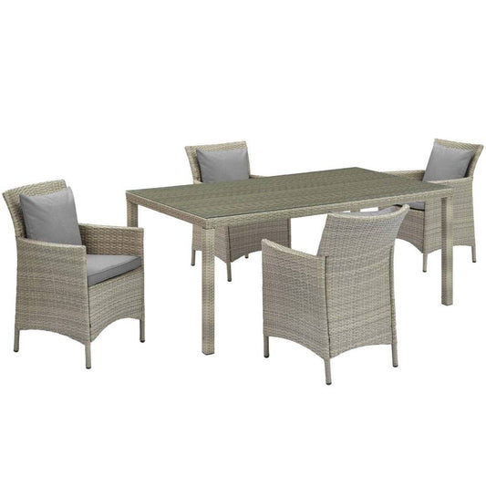 Modway Conduit 5 Piece Outdoor Patio Wicker Rattan Dining Set | Outdoor Dining Sets | 