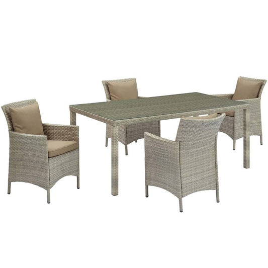 Modway Conduit 5 Piece Outdoor Patio Wicker Rattan Dining Set | Outdoor Dining Sets | 