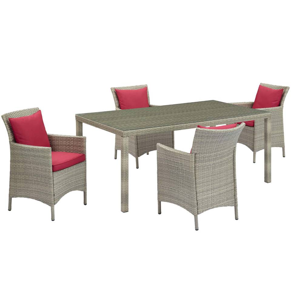 Modway Conduit 5 Piece Outdoor Patio Wicker Rattan Dining Set | Outdoor Dining Sets | 