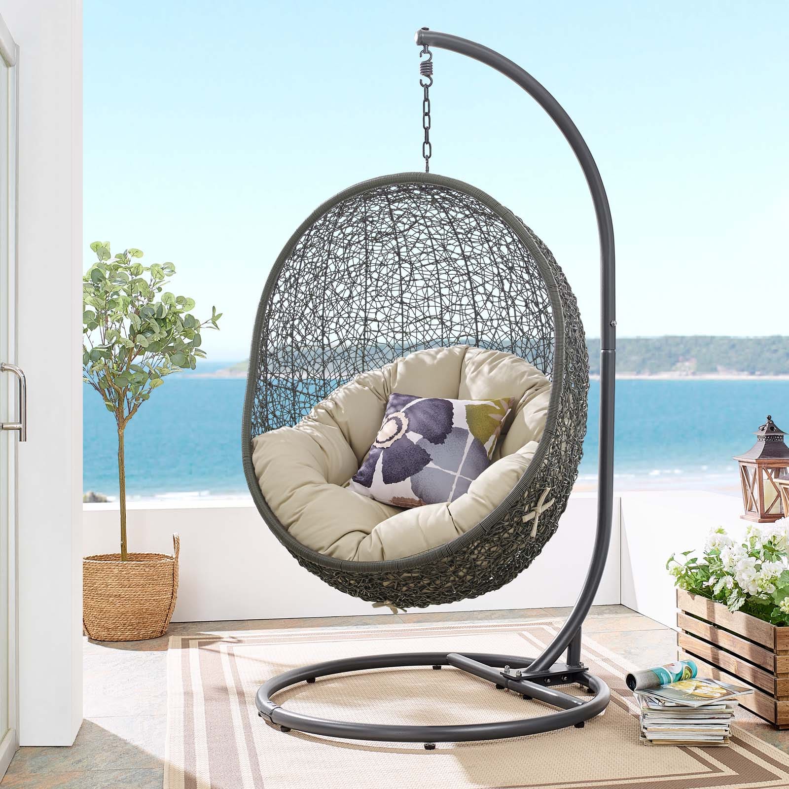 Modway Hide Outdoor Patio Sunbrella Swing Chair With Stand | Outdoor Porch Swings