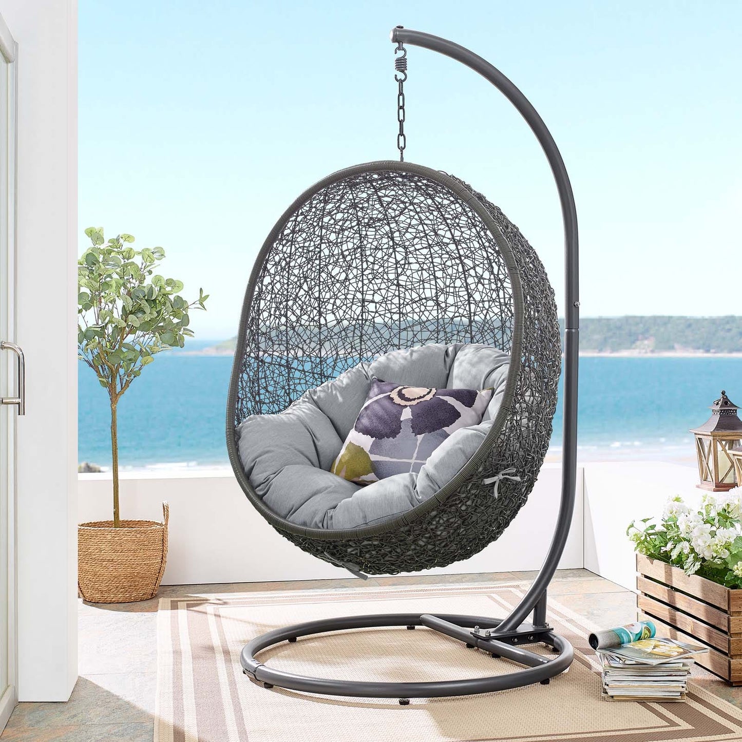 Modway Hide Outdoor Patio Sunbrella Swing Chair With Stand | Outdoor Porch Swings | 