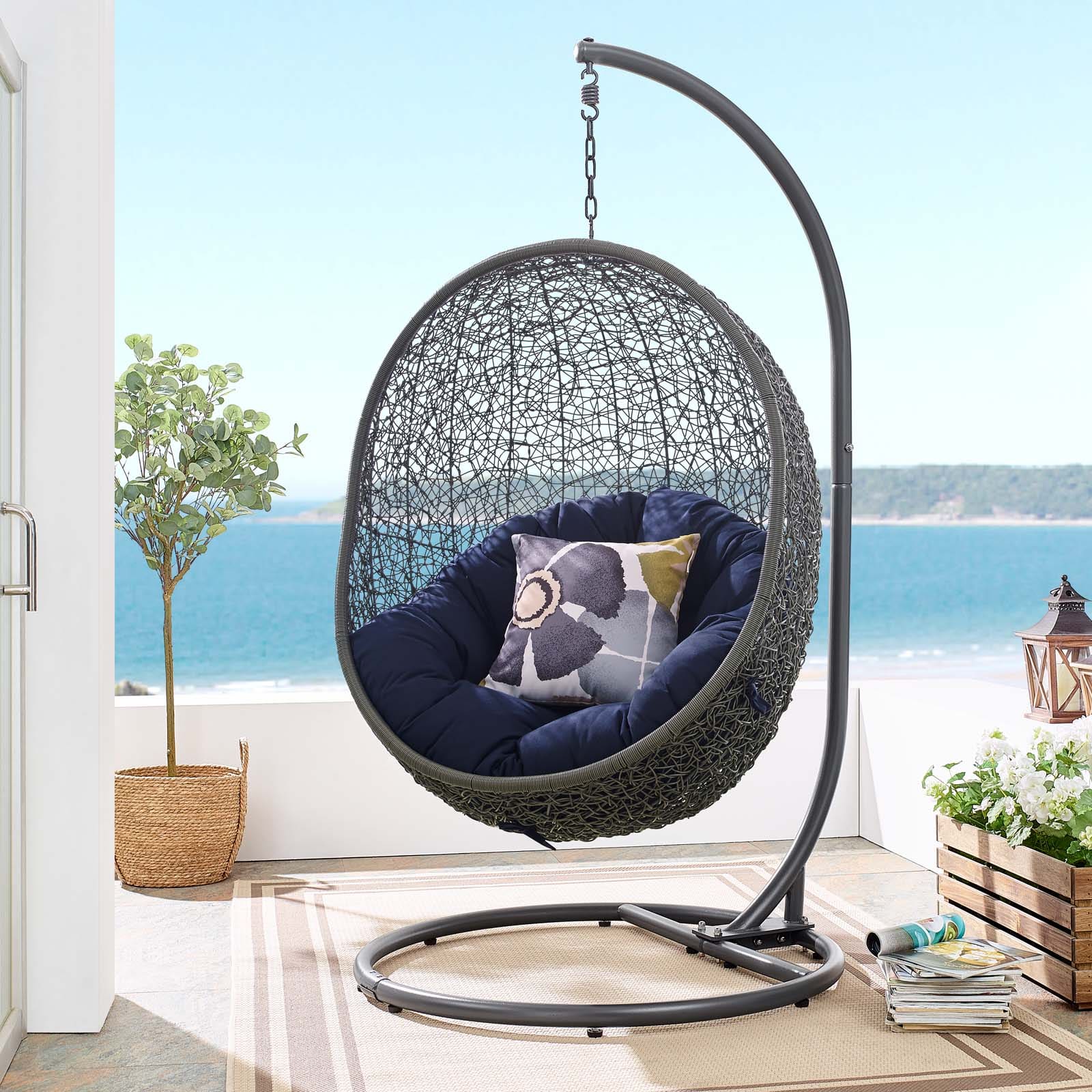 Modway Hide Outdoor Patio Sunbrella Swing Chair With Stand | Outdoor Porch Swings | 