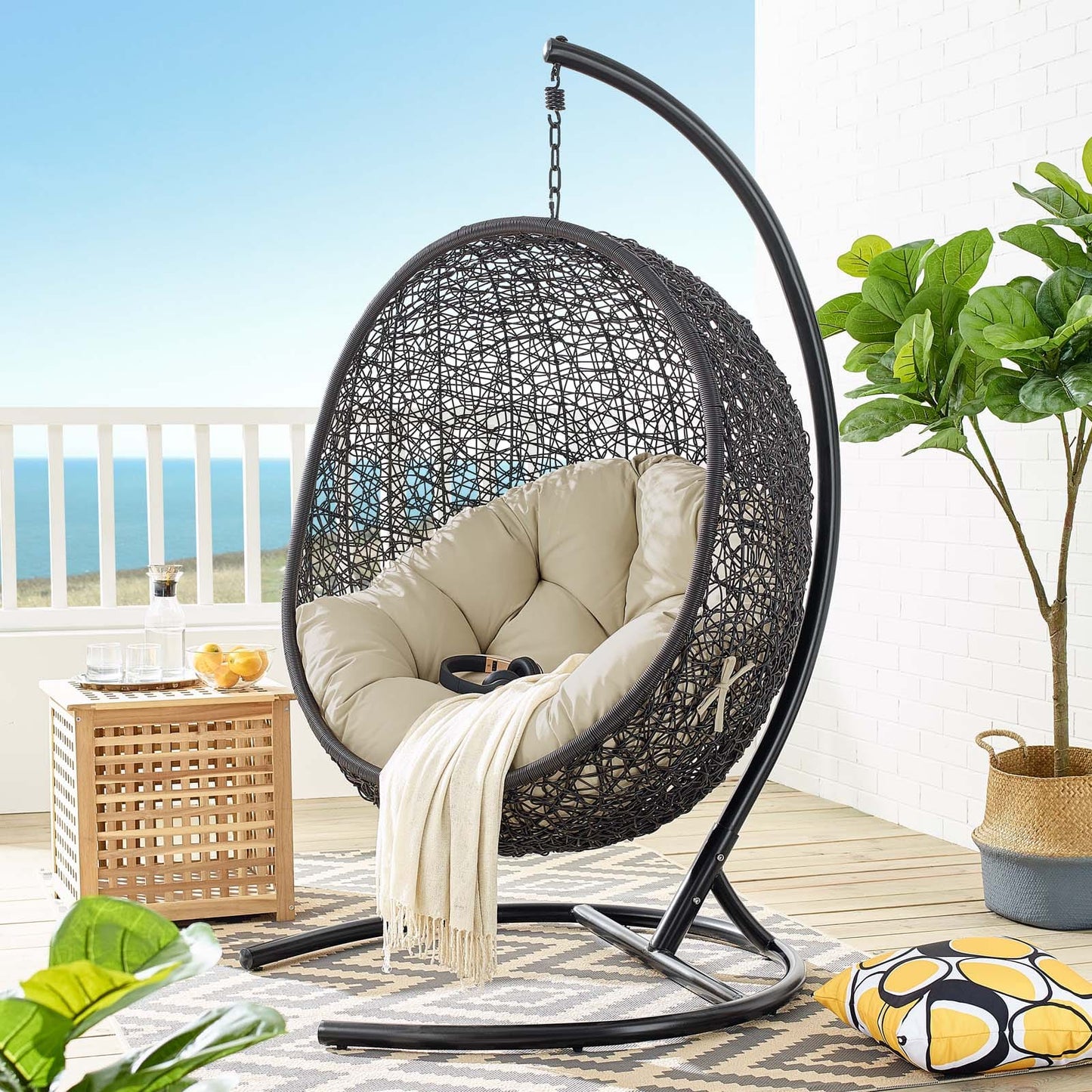Modway Encase Sunbrella Swing Outdoor Patio Lounge Chair | Outdoor Porch Swings
