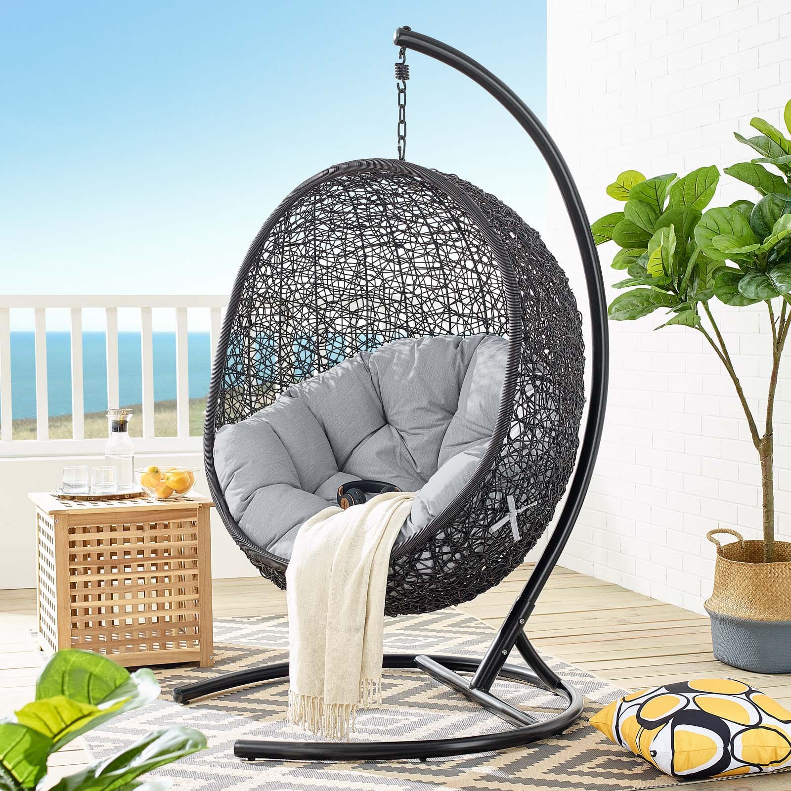 Modway Encase Sunbrella Swing Outdoor Patio Lounge Chair | Outdoor Porch Swings | 