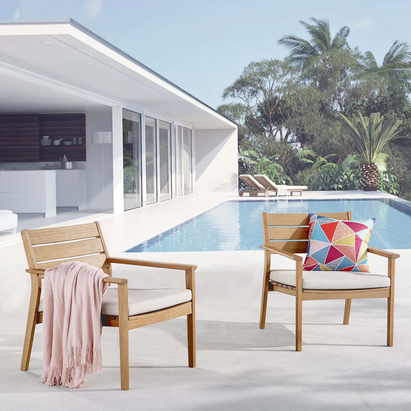Breton Outdoor Patio Ash Wood Armchair Set of 2 By Modway - EEI-4009 | Outdoor Chairs