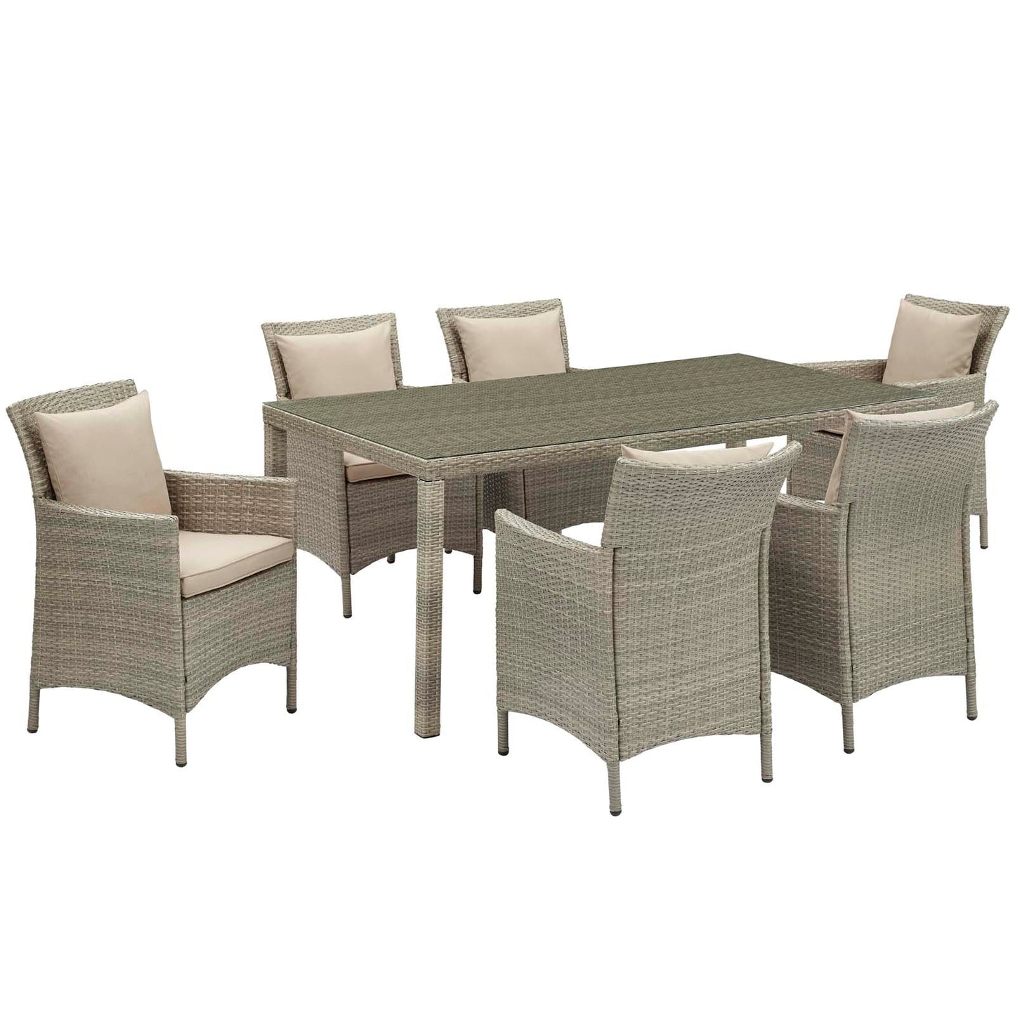 Modway Conduit 7 Piece Outdoor Patio Wicker Rattan Dining Set | Dining Sets
