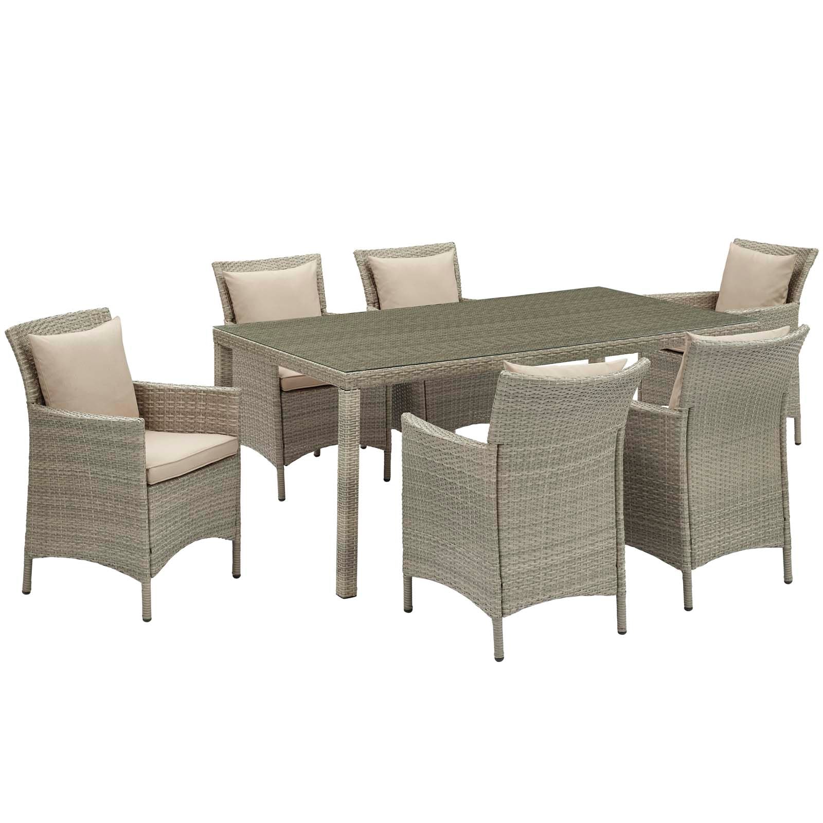 Modway Conduit 7 Piece Outdoor Patio Wicker Rattan Dining Set | Dining Sets