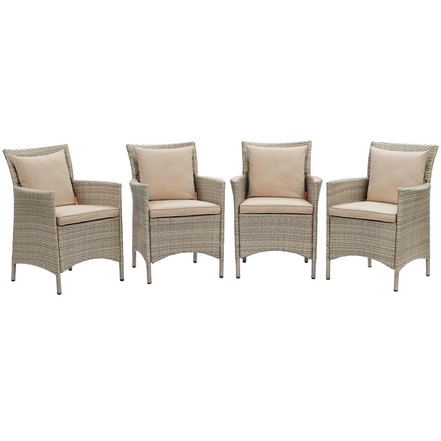 Modway Conduit Outdoor Patio Wicker Rattan Dining Armchair Set of 4 | Armchairs