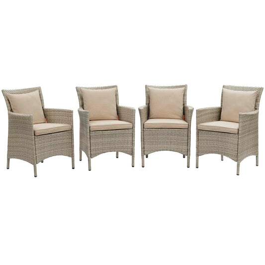 Modway Conduit Outdoor Patio Wicker Rattan Dining Armchair Set of 4 | Armchairs