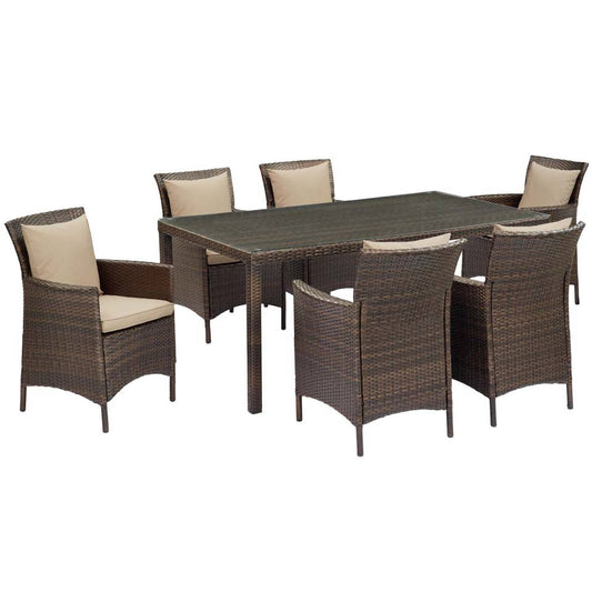 Modway Conduit 7 Piece Outdoor Patio Wicker Rattan Dining Set | Dining Sets
