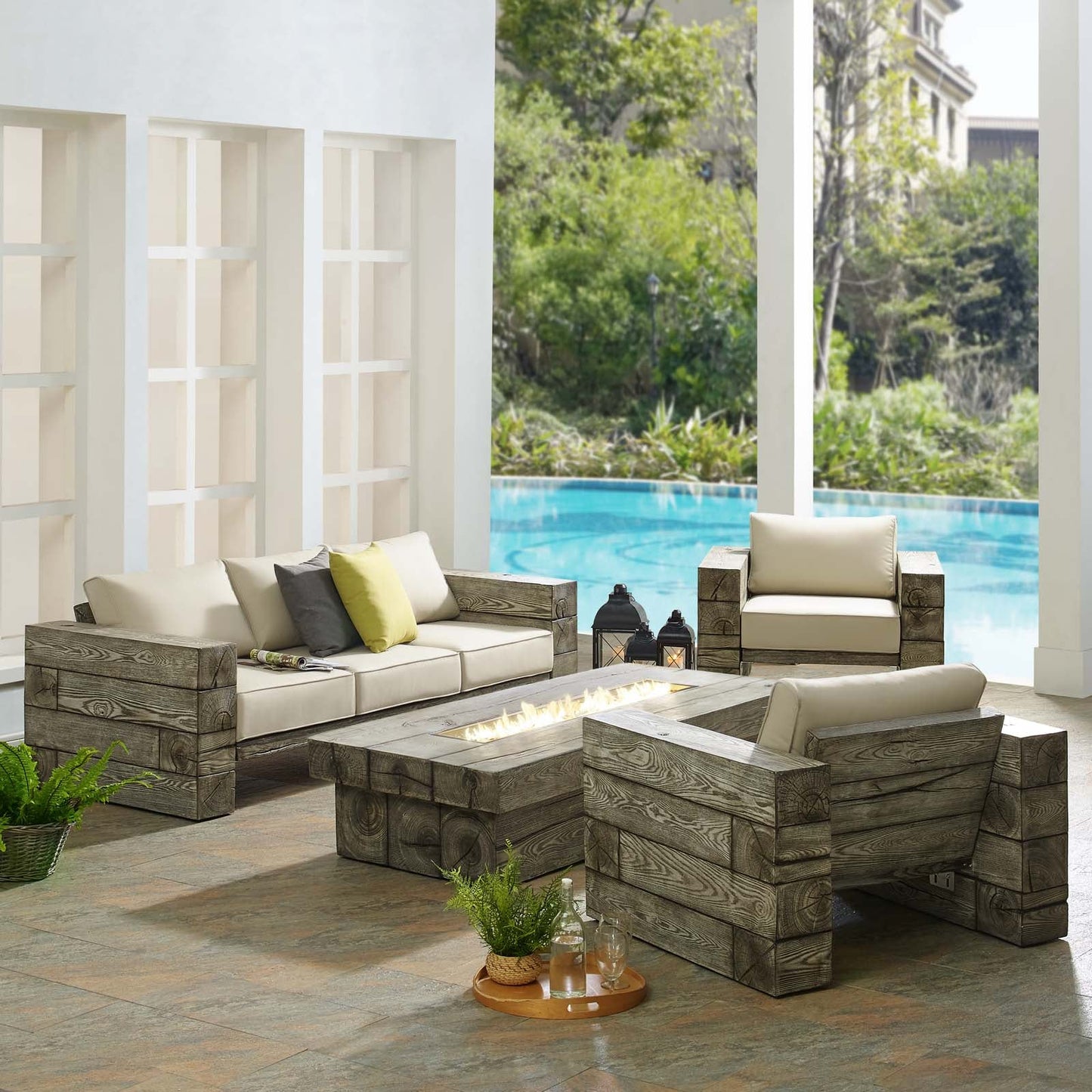 Modway Manteo Rustic Coastal Outdoor Patio Sunbrella® 4 Piece Set | Outdoor Sofas, Loveseats & Sectionals | Modishstore