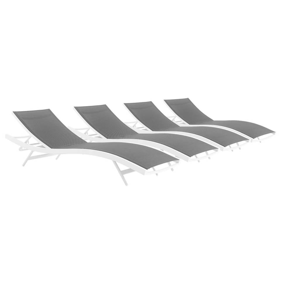 Modway Glimpse Outdoor Patio Mesh Chaise Lounge Set of 4 | Outdoor Recliners & Lounge Chairs