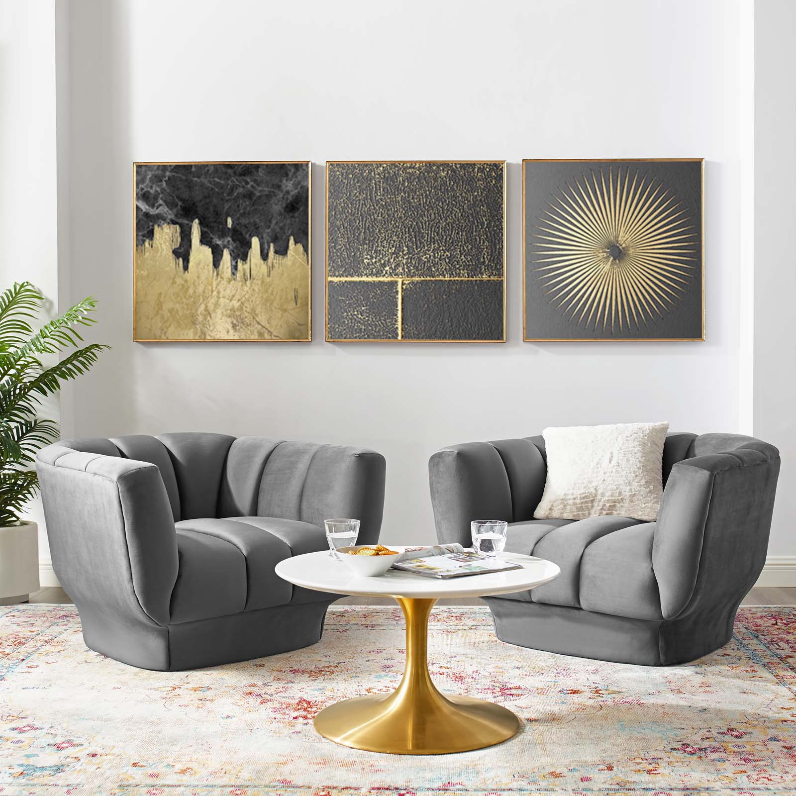 Modway Entertain Vertical Channel Tufted Performance Velvet Armchair Set of 2 | Armchairs | 