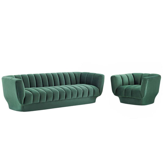 Modway Entertain Vertical Channel Tufted Performance Velvet Sofa and Armchair Set | Sofas | 