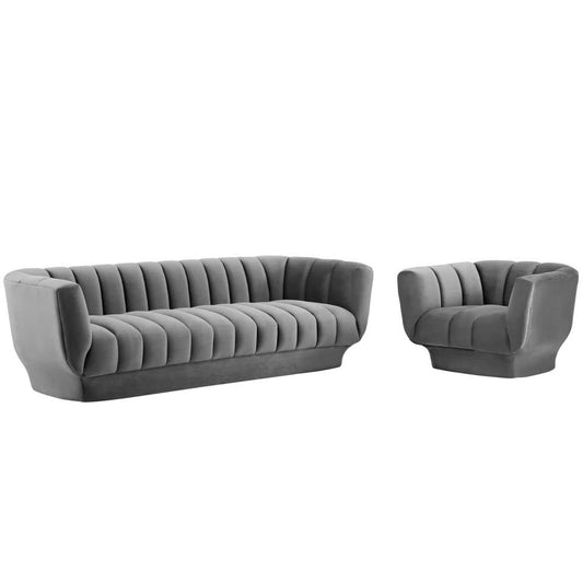 Modway Entertain Vertical Channel Tufted Performance Velvet Sofa and Armchair Set | Sofas | 