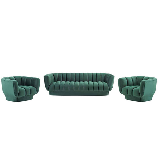 Modway Entertain Vertical Channel Tufted Performance Velvet 3 Piece Set | Armchairs | 