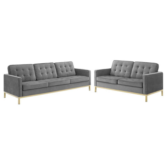 Modway Loft Gold Stainless Steel Leg Performance Velvet Sofa and Loveseat Set | Sofas | Modishstore