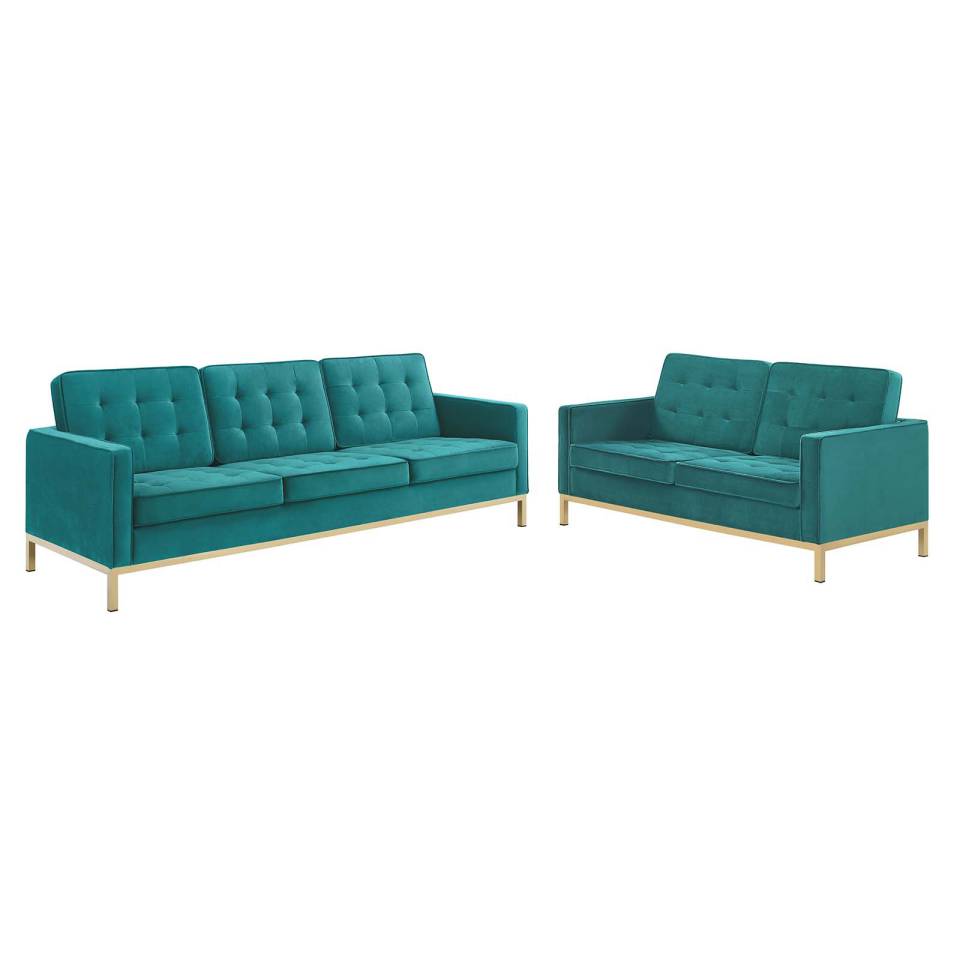 Modway Loft Gold Stainless Steel Leg Performance Velvet Sofa and Loveseat Set | Sofas | Modishstore-3