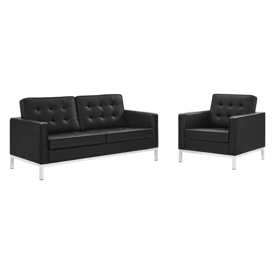 Modway Loft Tufted Upholstered Faux Leather Loveseat and Armchair Set | Loveseats | Modishstore