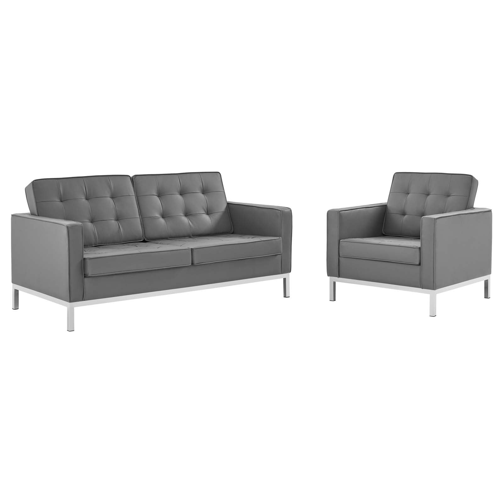 Modway Loft Tufted Upholstered Faux Leather Loveseat and Armchair Set | Loveseats | Modishstore-4