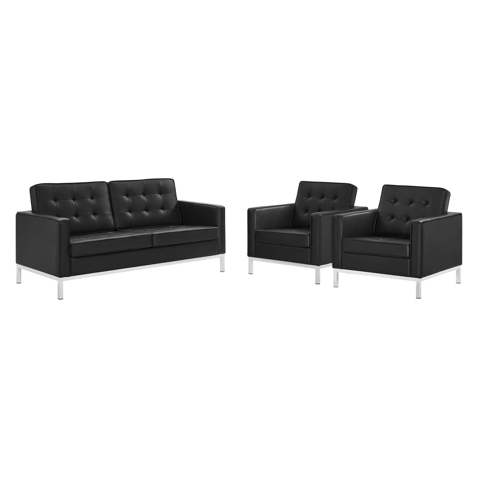 Modway Loft 3 Piece Tufted Upholstered Faux Leather Set | Sofas | Modishstore