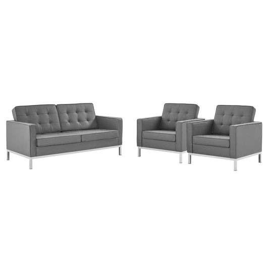Modway Loft 3 Piece Tufted Upholstered Faux Leather Set | Sofas | Modishstore-4