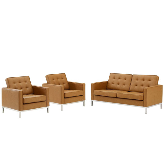 Modway Loft 3 Piece Tufted Upholstered Faux Leather Set | Sofas | Modishstore-2