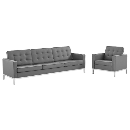 Modway Loft Tufted Upholstered Faux Leather Sofa and Armchair Set | Sofas | Modishstore-4