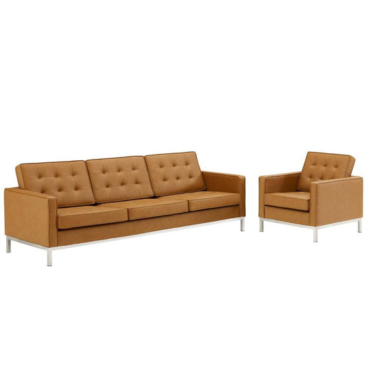 Modway Loft Tufted Upholstered Faux Leather Sofa and Armchair Set | Sofas | Modishstore-2
