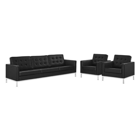 Modway Loft 3 Piece Tufted Upholstered Faux Leather Set | Sofas | Modishstore