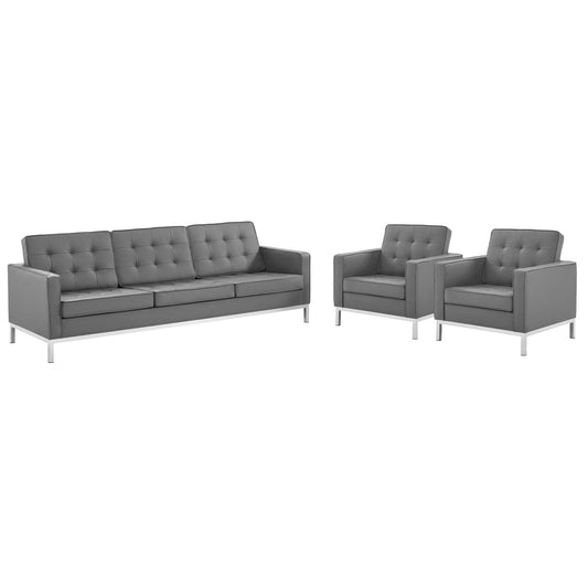 Modway Loft 3 Piece Tufted Upholstered Faux Leather Set | Sofas | Modishstore-4