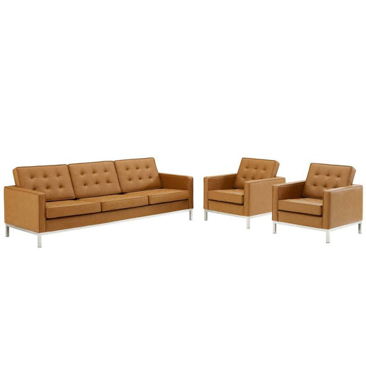 Modway Loft 3 Piece Tufted Upholstered Faux Leather Set | Sofas | Modishstore-2