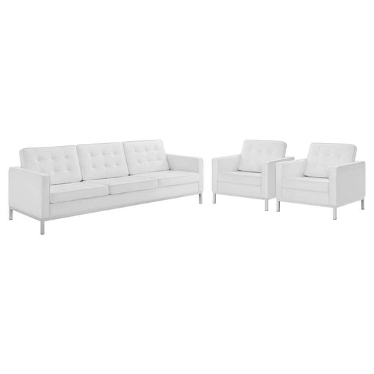 Modway Loft 3 Piece Tufted Upholstered Faux Leather Set | Sofas | Modishstore-3