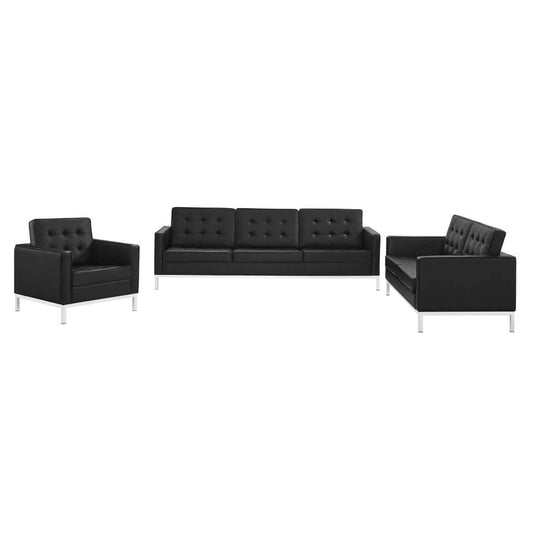 Modway Loft Tufted Upholstered Faux Leather 3 Piece Set | Sofas | Modishstore