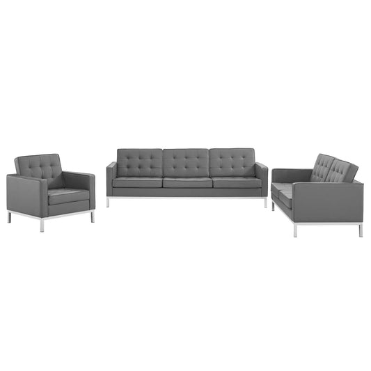 Modway Loft Tufted Upholstered Faux Leather 3 Piece Set | Sofas | Modishstore-4
