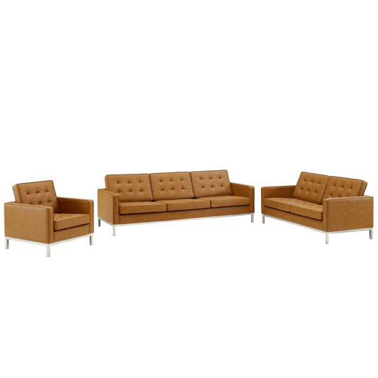 Modway Loft Tufted Upholstered Faux Leather 3 Piece Set | Sofas | Modishstore-2