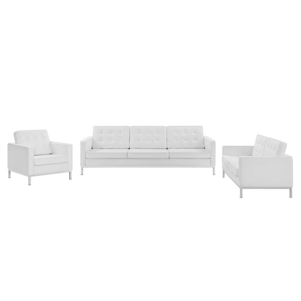 Modway Loft Tufted Upholstered Faux Leather 3 Piece Set | Sofas | Modishstore-3