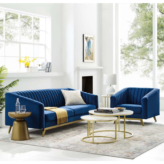 Modway Valiant Vertical Channel Tufted Performance Velvet Sofa and Armchair Set - EEI-4140