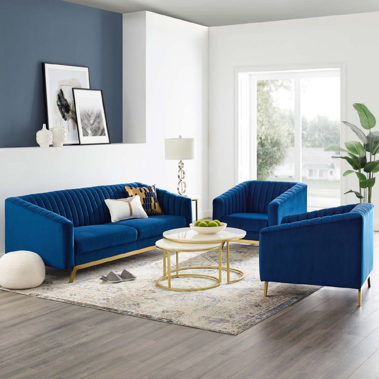 Modway Valiant Vertical Channel Tufted Upholstered Performance Velvet 3 Piece Set - EEI-4141